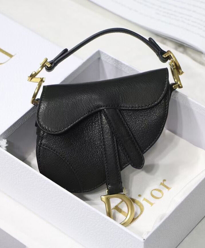 Christian Dior Small Micro Saddle Bag Leather Black